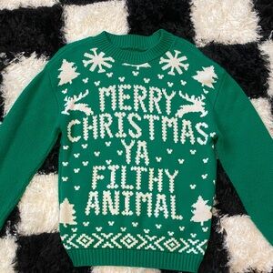 Kids Green Christmas Sweater with White Design